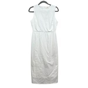 Commense Womens Midi Sheath Dress Linen Blend Sleeveless Back Slit White Sz M*